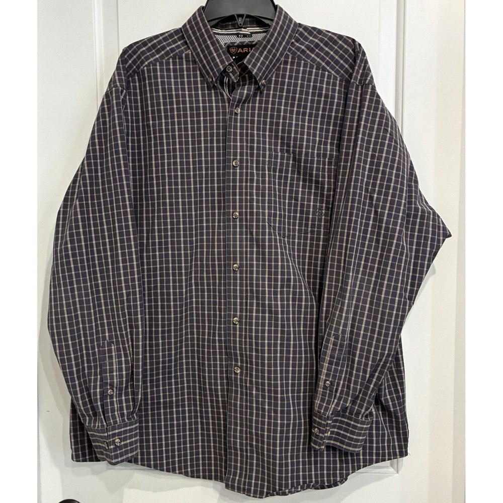 Ariat Pro Series Button Down Shirt Mens XL Blue Plaid Western Workwear Rodeo